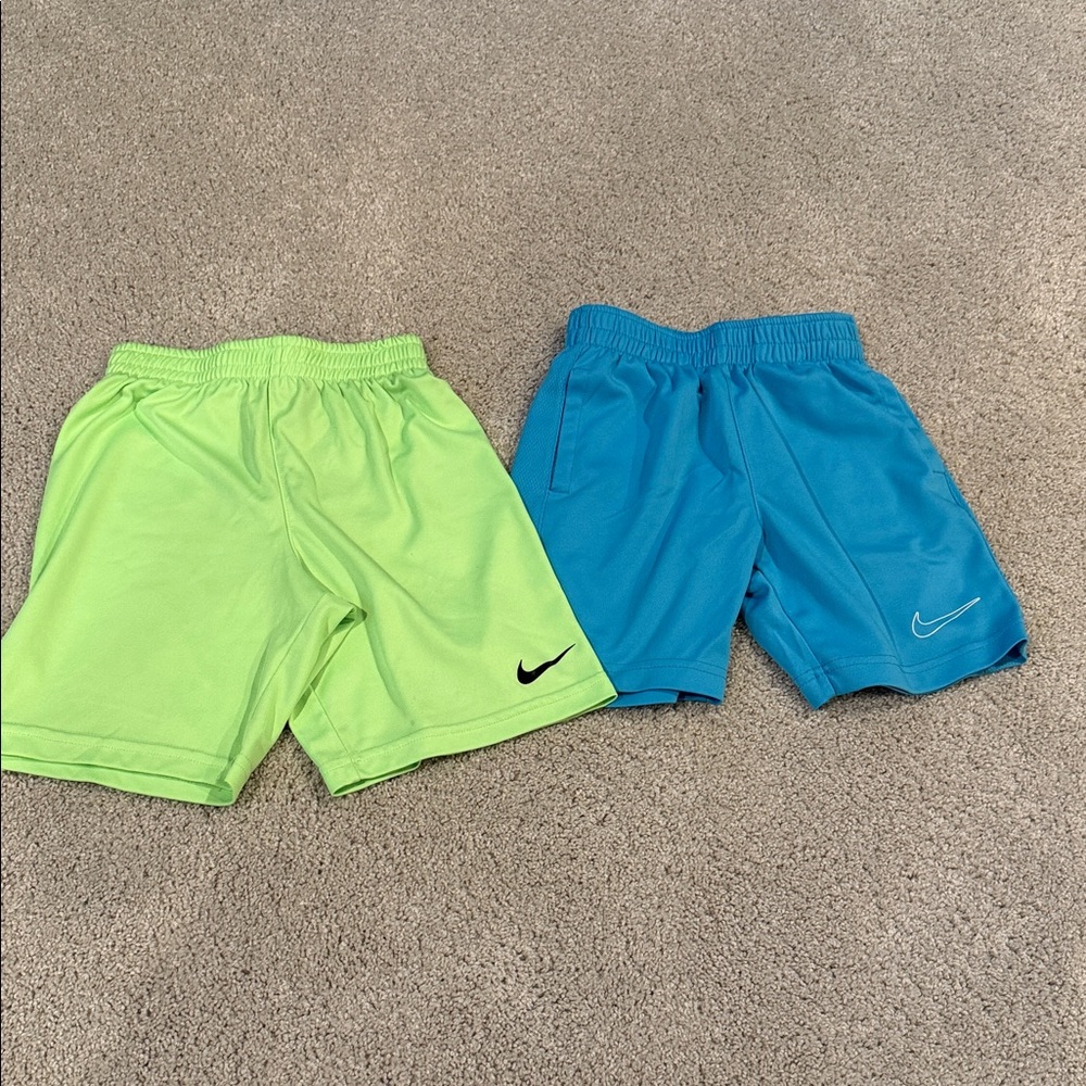 Nike Dri Fit Kids Neon Green and Sky Blue Shorts,size 7